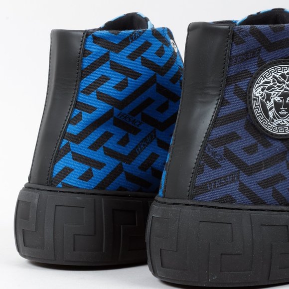 Versace Blue La Greca Canvas High-Top Sneakers - Picture 9 of 12